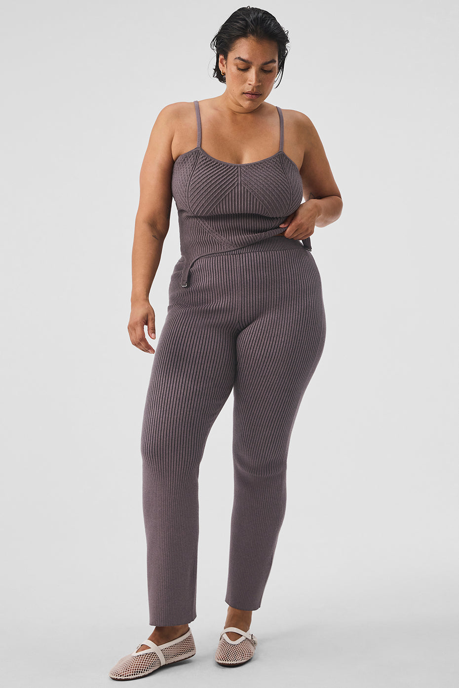 Denim Knit High-Waist Flare Pant - Raisinette/Black - Image 8