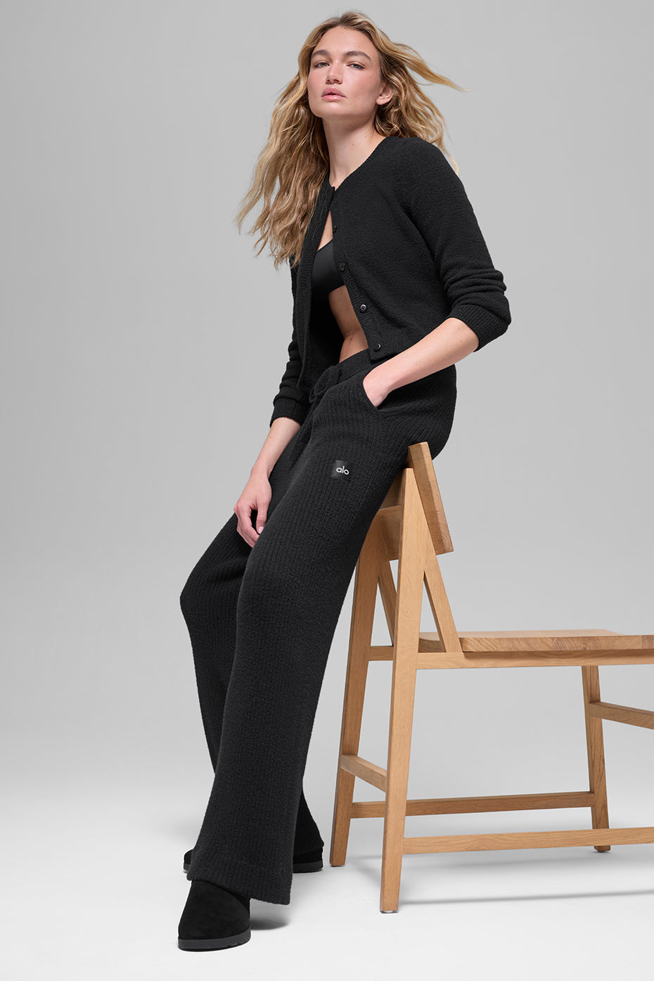 Snuggle Up Sweater High-Waist Wide Leg Pant - Black - Image 5