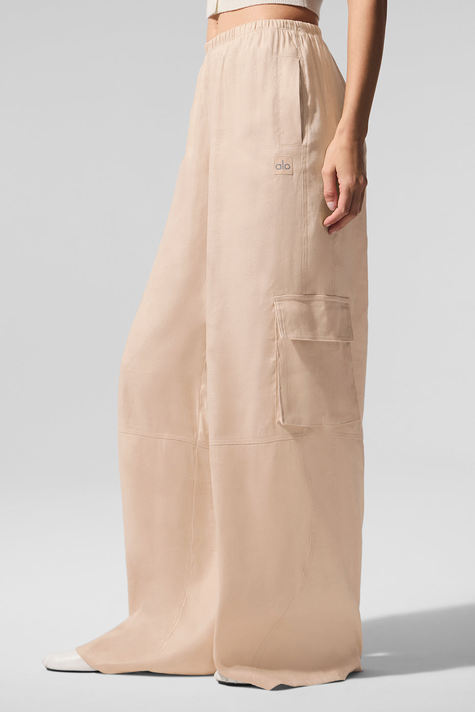 Linen Getaway Cargo Wide Leg Pant - Macadamia - Image 3