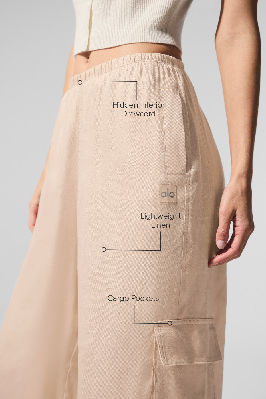 Linen Getaway Cargo Wide Leg Pant - Macadamia - Image 2