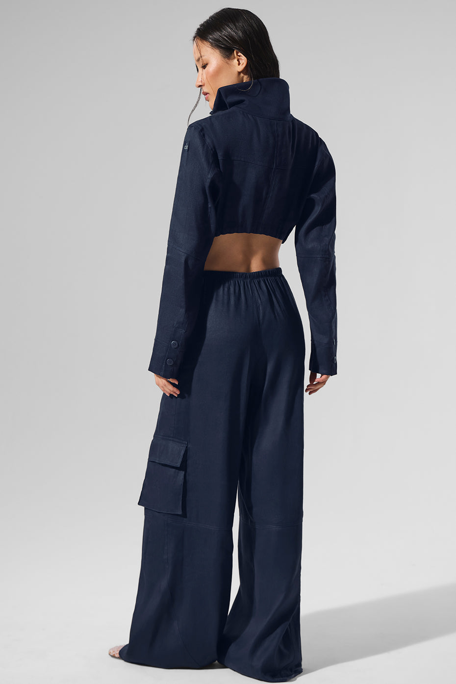 Linen Getaway Cargo Wide Leg Pant - Navy - Image 6