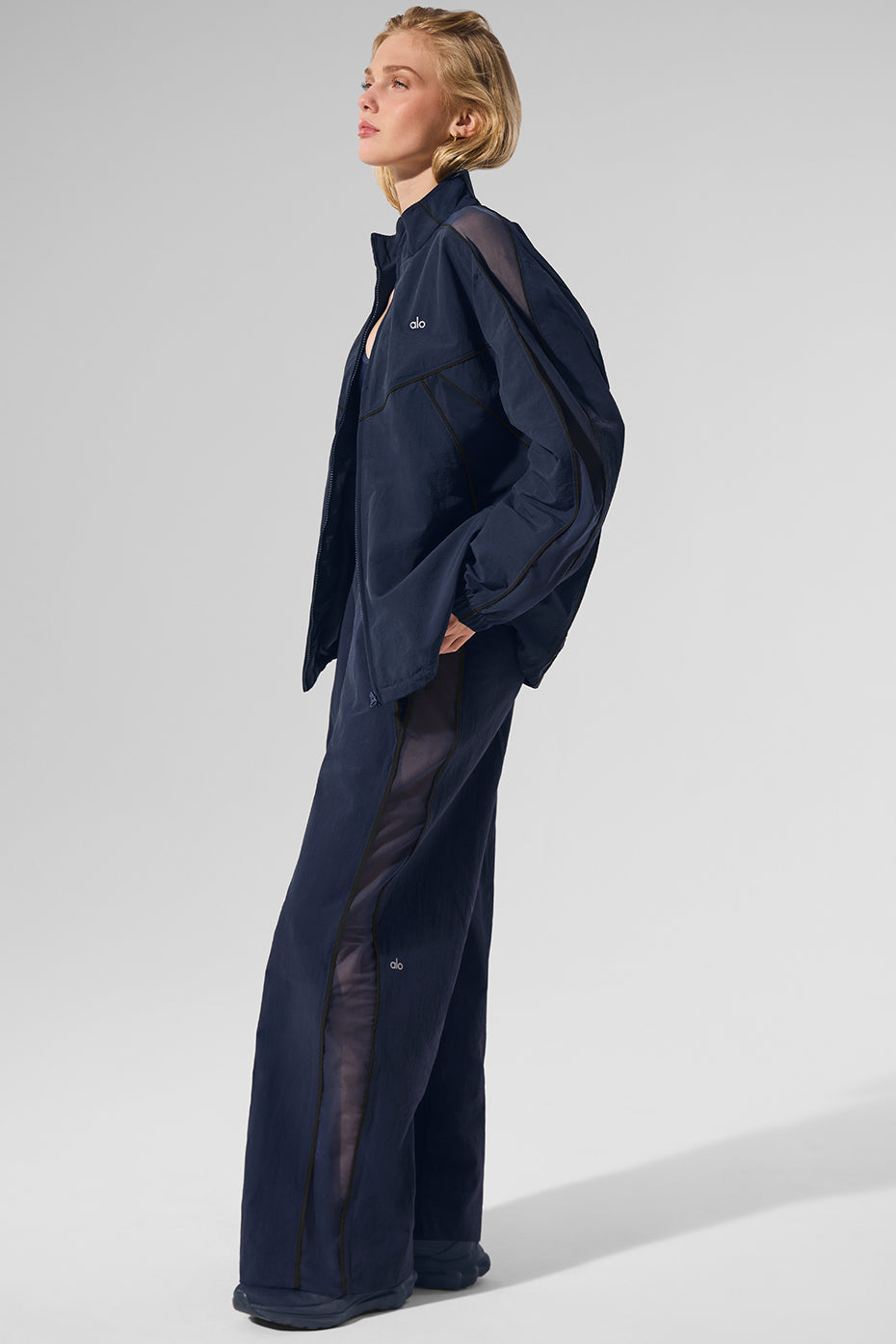 High-Waist Origin Wide Leg Track Pant - Navy/Black - Image 5