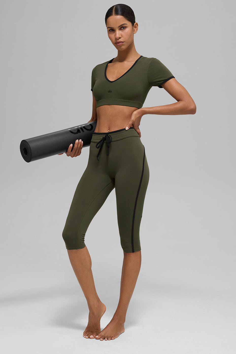 Airbrush High-Waist Race Pace Capri - Green Olive/Black - Image 5