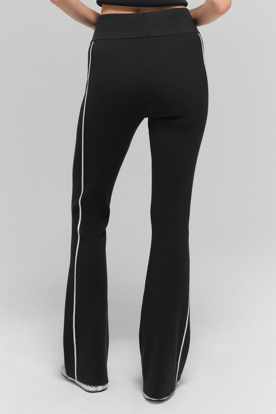 Ribbed Sweater Knit Highline Flare Pant - Black/White - Image 4