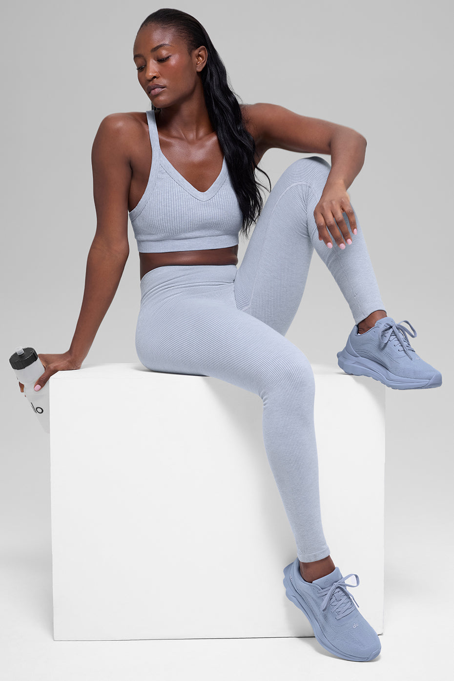 Seamless High-Waist Two Tone Rib Legging - Winter Frost Heather - Image 6