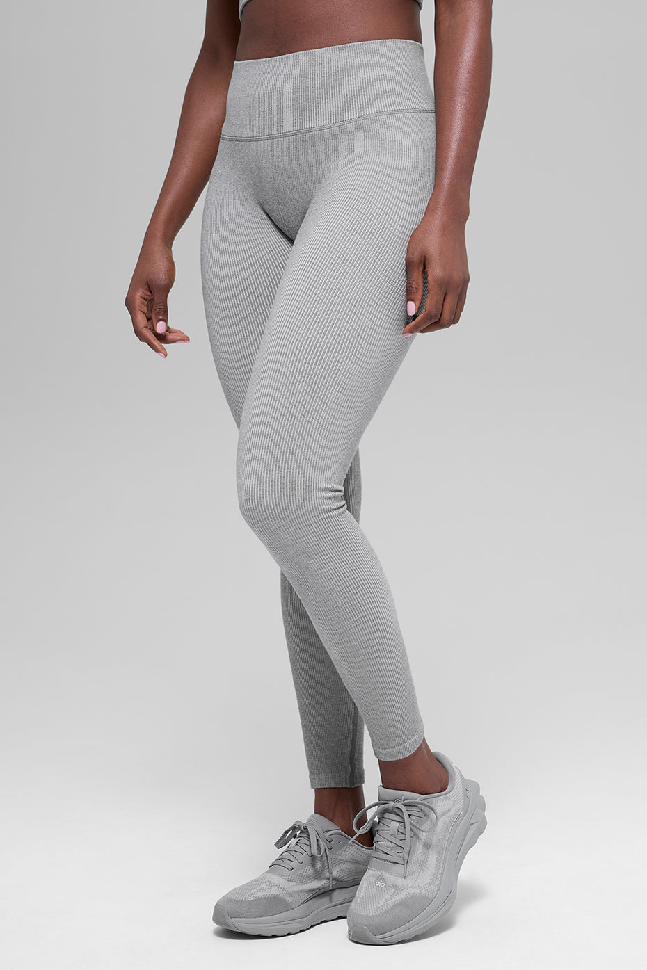 Seamless High-Waist Two Tone Rib Legging - Light Misty Grey Heather - Image 3
