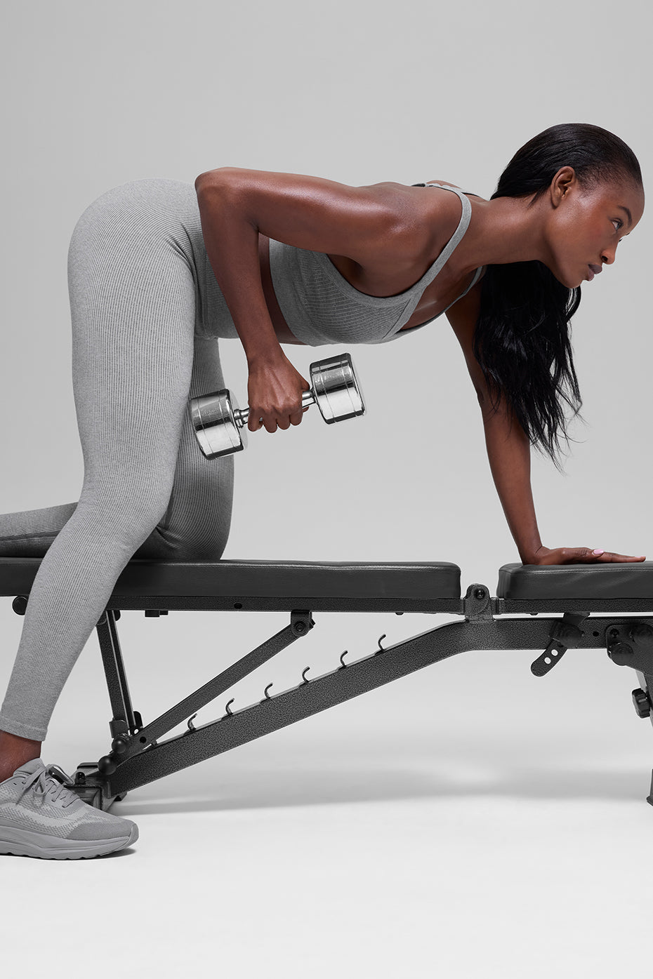 Seamless High-Waist Two Tone Rib Legging - Light Misty Grey Heather - Image 5