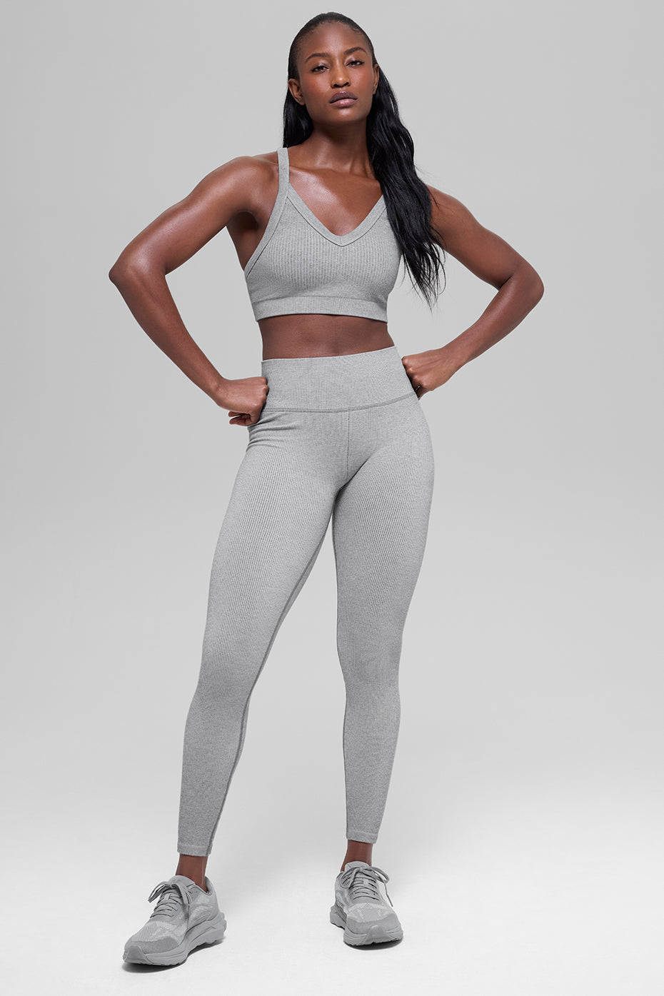 Seamless High-Waist Two Tone Rib Legging - Light Misty Grey Heather - Image 6