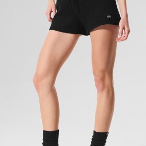 Cashmere High-Waist Plush Waffle Short - Black