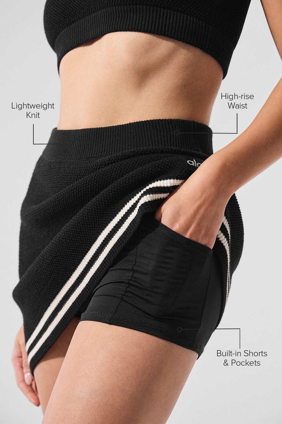 Tennis Club Sweater Knit Skirt - Black/Ivory - Image 2