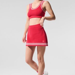 Tennis Club Sweater Knit Skirt - Candy Red/White
