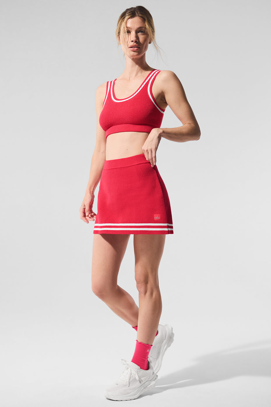 Tennis Club Sweater Knit Skirt - Candy Red/White