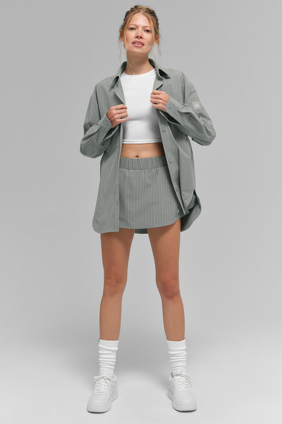 Pinstripe Daylight Button Down Long Sleeve - Lunar Grey/White - Image 4