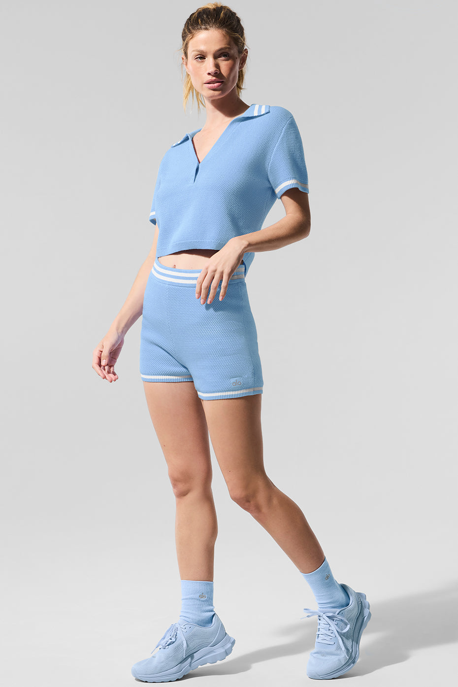 Tennis Club Sweater Knit Hot Short - Seashell Blue/White - Image 3