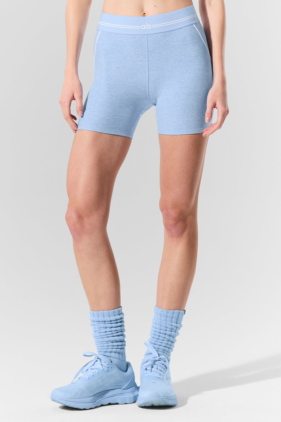 4 Alosoft High-Waist Heart Throb Short - Seashell Blue Heather/White - Image 5