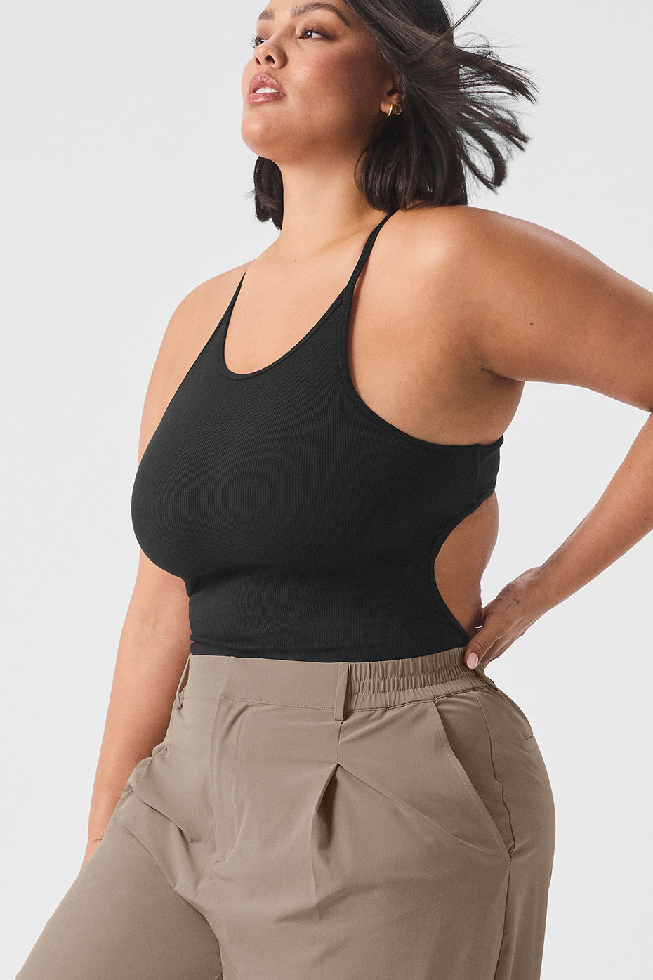 Ribbed Half-Court Bodysuit - Black - Image 8