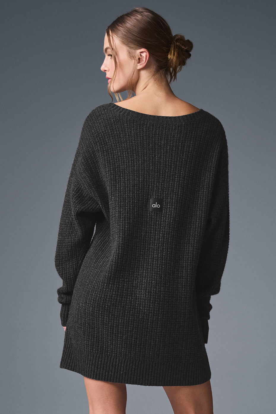 Cashmere Plush Waffle Dress - Dark Heather Grey - Image 3