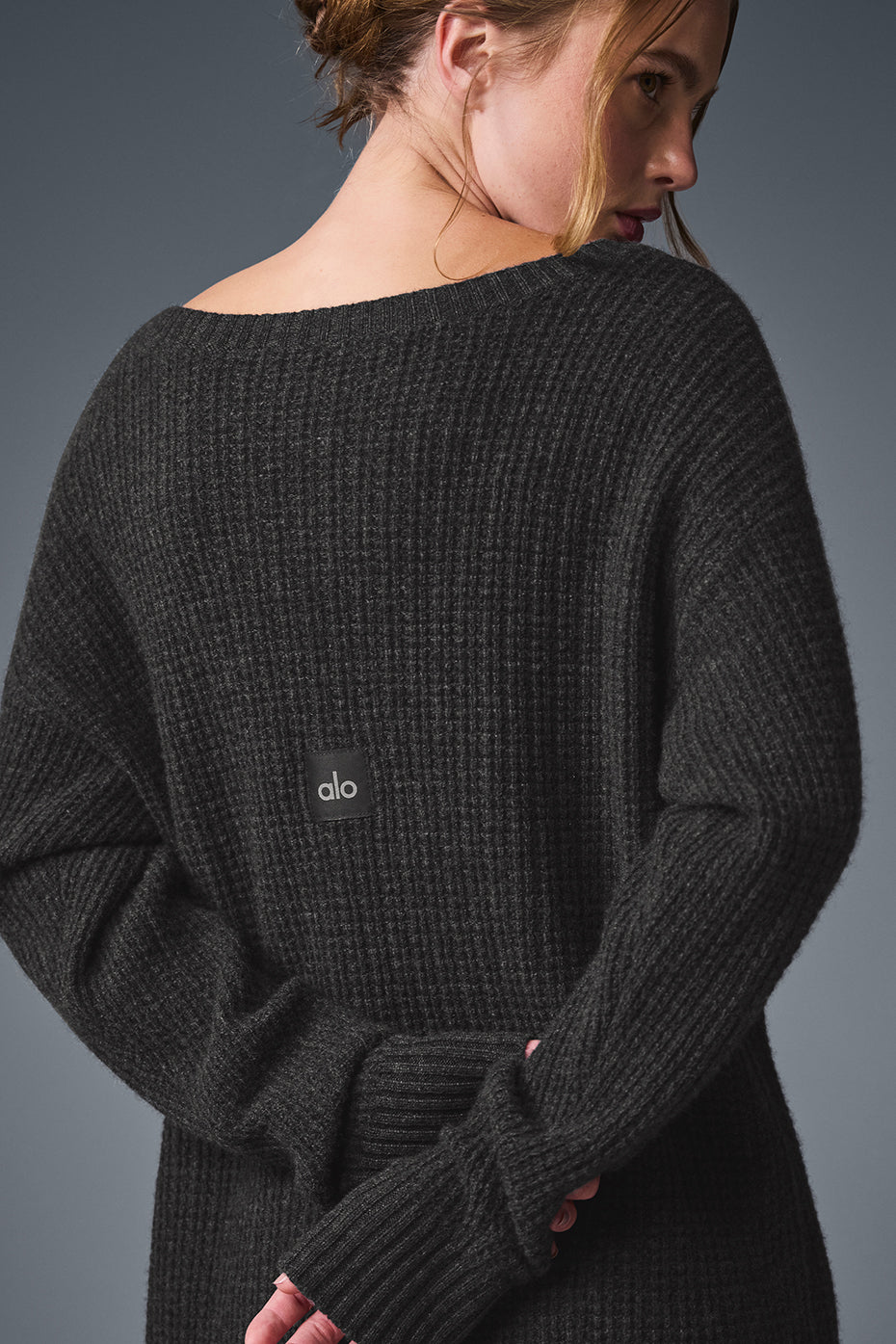 Cashmere Plush Waffle Dress - Dark Heather Grey - Image 4