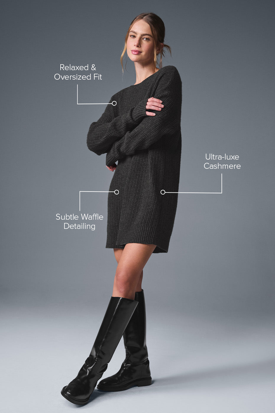 Cashmere Plush Waffle Dress - Dark Heather Grey - Image 2