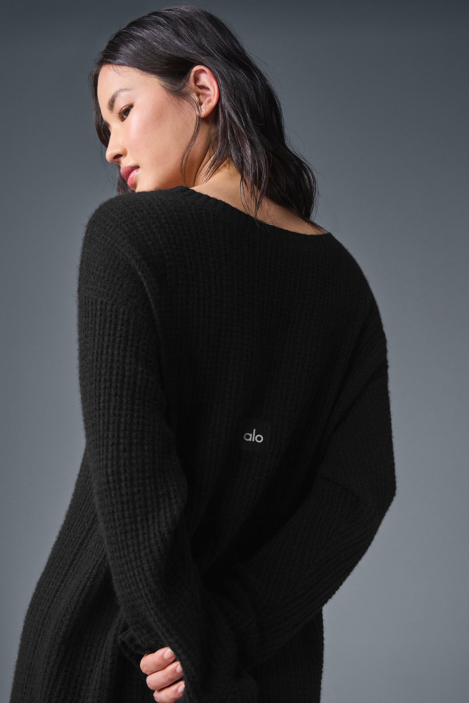 Cashmere Plush Waffle Dress - Black - Image 4