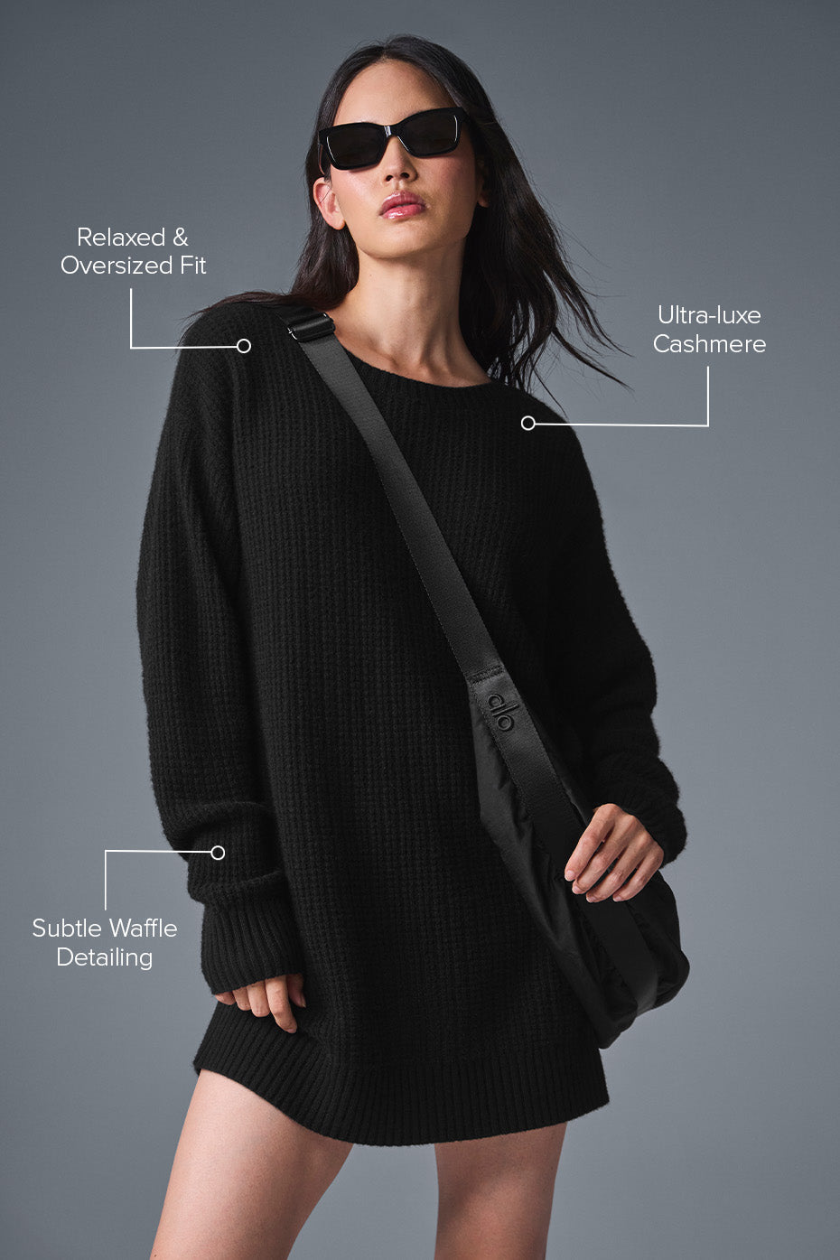 Cashmere Plush Waffle Dress - Black - Image 2