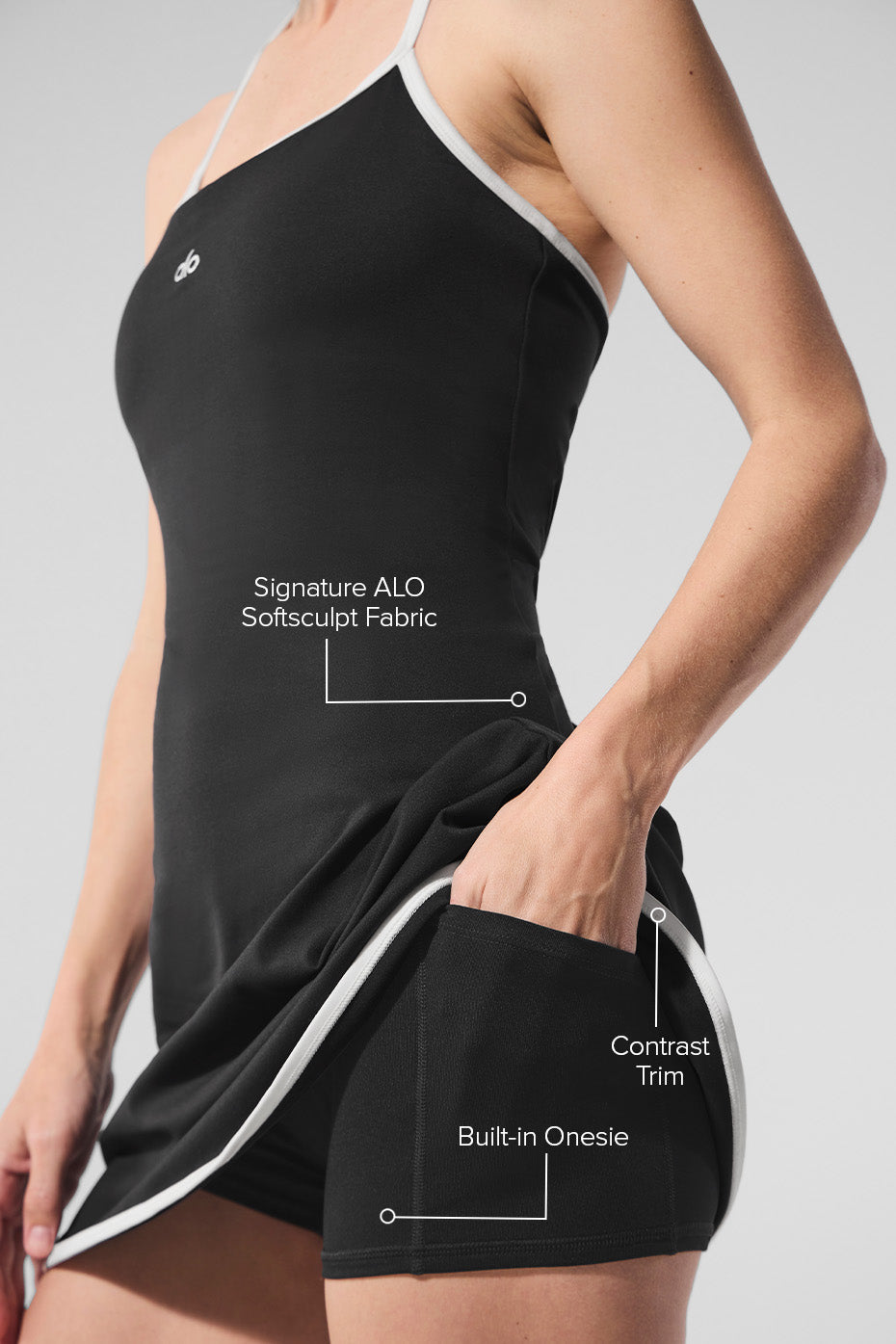 ALO Softsculpt Halter Tennis Dress - Black/White - Image 2
