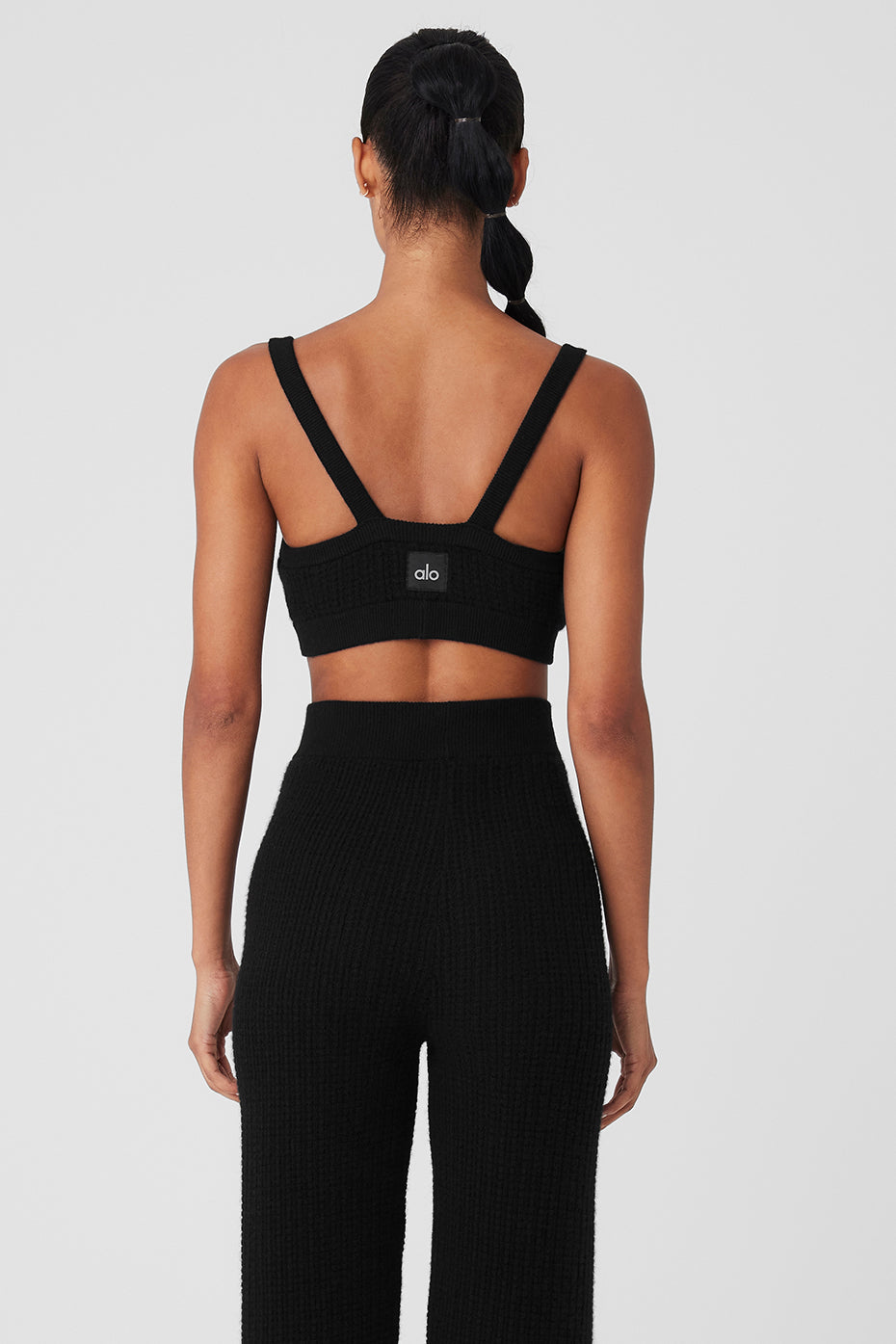 Cashmere Plush Waffle V-Neck Bra - Black - Image 2