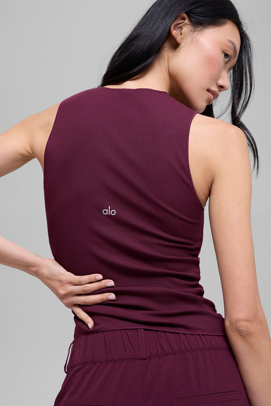 Ribbed En Pointe Tank - Burgundy - Image 2