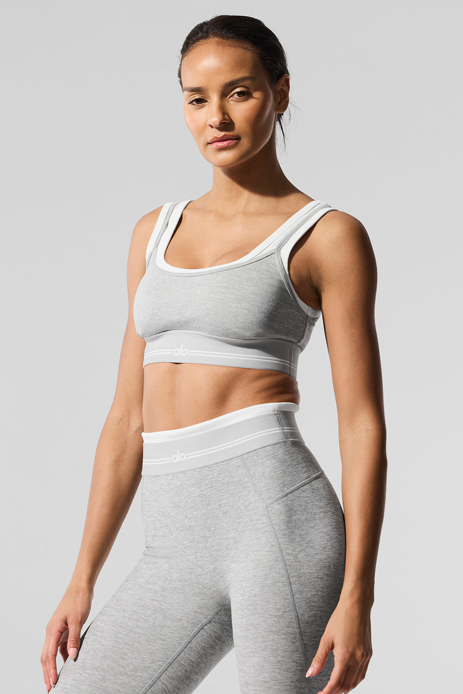 Alosoft Better Together Bra - Athletic Heather Grey/White - Image 3