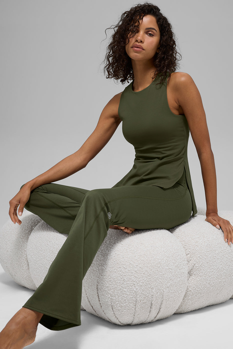 ALO Softsculpt Precision Full Length Bra Tank - Green Olive - Image 3