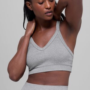 Seamless Two Tone Rib Bra - Light Misty Grey Heather