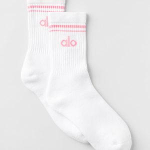 Unisex Half-Crew Throwback Sock - White/Neon Bubblegum