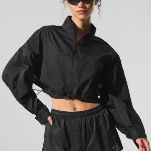 Cropped 1/4 Zip Aerial Pullover - Black