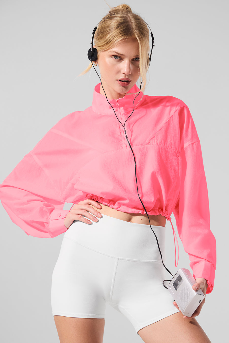 Cropped 1/4 Zip Aerial Pullover - Neon Bubblegum - Image 2
