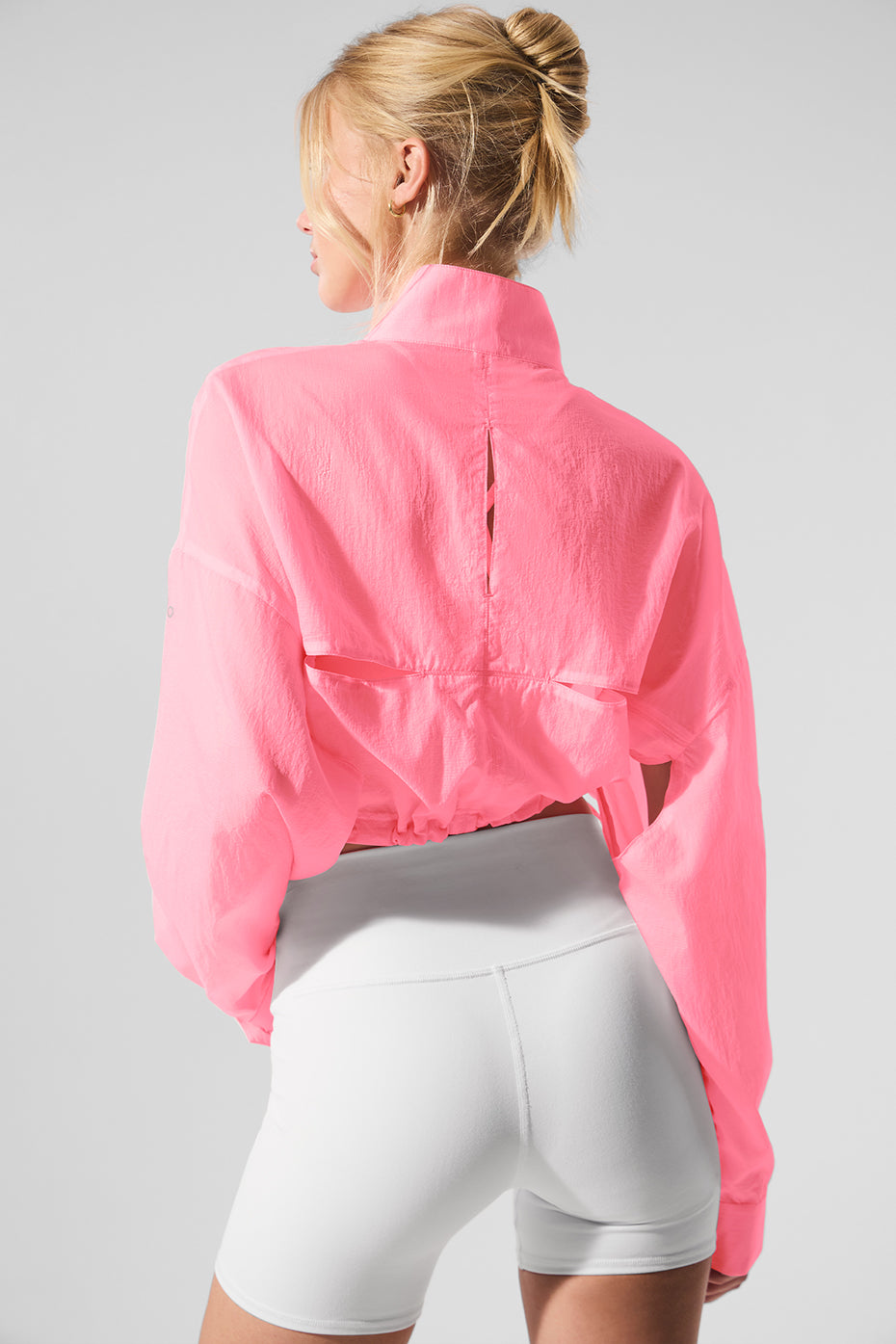 Cropped 1/4 Zip Aerial Pullover - Neon Bubblegum - Image 3