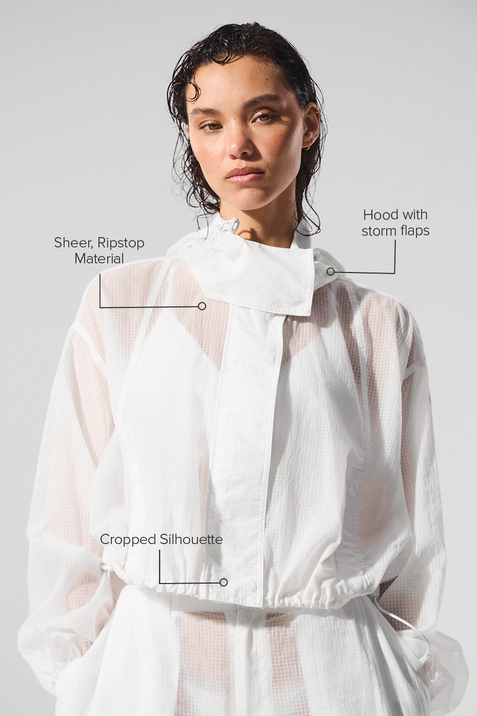 Cropped Game Time Full Zip Jacket - White - Image 2