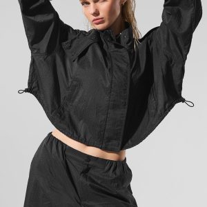 Cropped Game Time Full Zip Jacket - Black